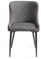Dark Oak Small Dining Table Set 4 Dark Grey Leather Chairs - Home Furniture Interiors