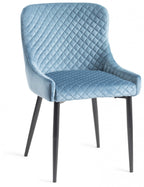 Dark Oak Small Dining Table Set 4 Blue Velvet Fabric Chairs - Home Furniture Interiors