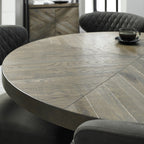 Dark Oak Round Dining Set Table 4 Dark Grey Fabric Chairs - Home Furniture Interiors