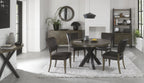 Dark Oak Small Round Dining Table Set 4 Grey Leather Chairs - Home Furniture Interiors