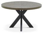 Dark Oak Small Round Dining Table Set 4 Grey Leather Chairs - Home Furniture Interiors