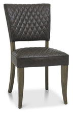 Dark Oak Small Round Dining Table Set 4 Grey Leather Chairs - Home Furniture Interiors