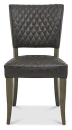 Dark Oak Small Round Dining Table Set 4 Grey Leather Chairs - Home Furniture Interiors