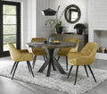 Dark Oak Round Dining Table Set 4 Yellow Velvet Chairs