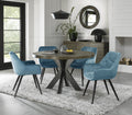 Dark Oak Round Table 4 Blue Velvet Fabric Chairs Dining Set