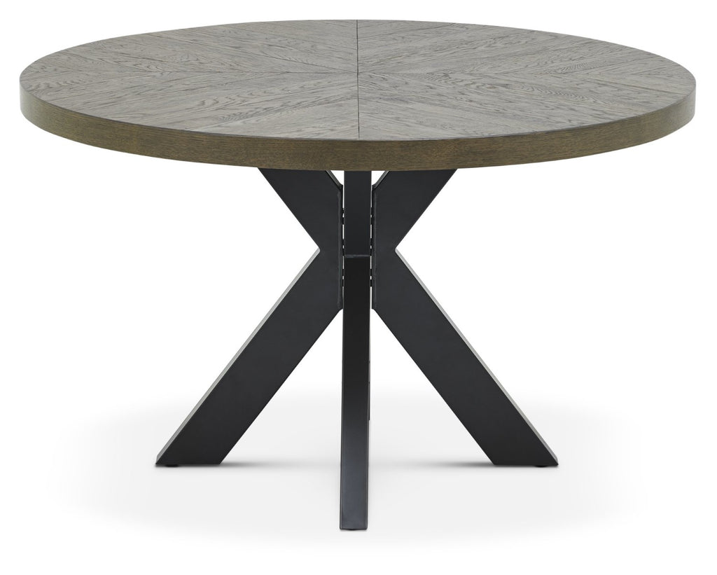 Dark Oak Round Table 4 Blue Velvet Fabric Chairs Dining Set - Home Furniture Interiors