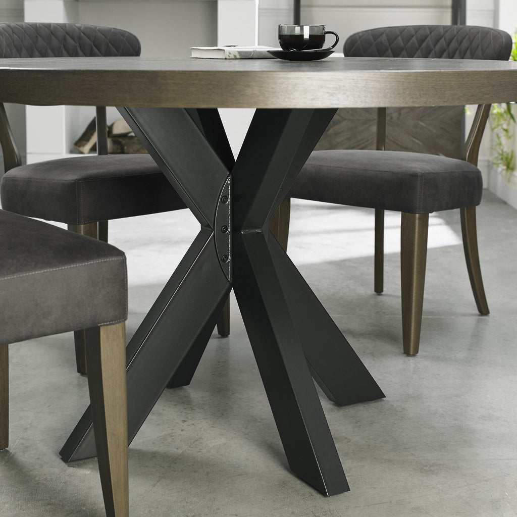 Dark Oak Round Dining Table Black Legs - Home Furniture Interiors