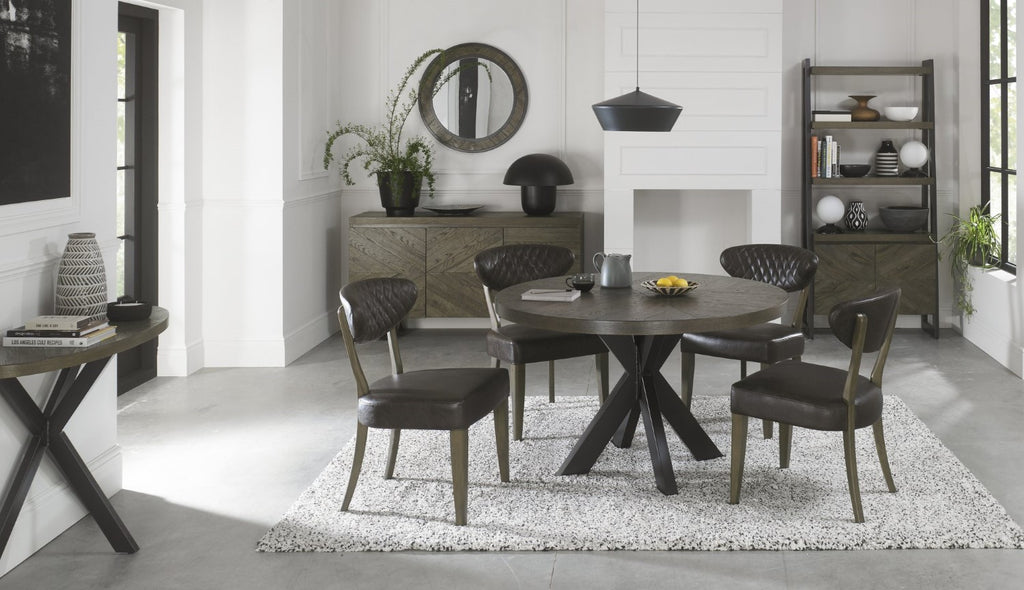 Dark Oak Round Dining Table Black Legs - Home Furniture Interiors