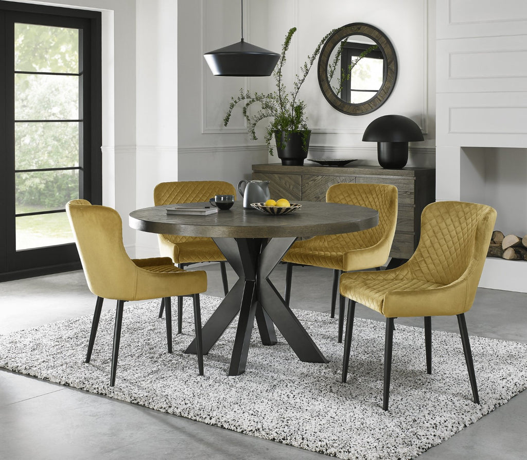Dark Oak Round Dining Table Black Legs - Home Furniture Interiors