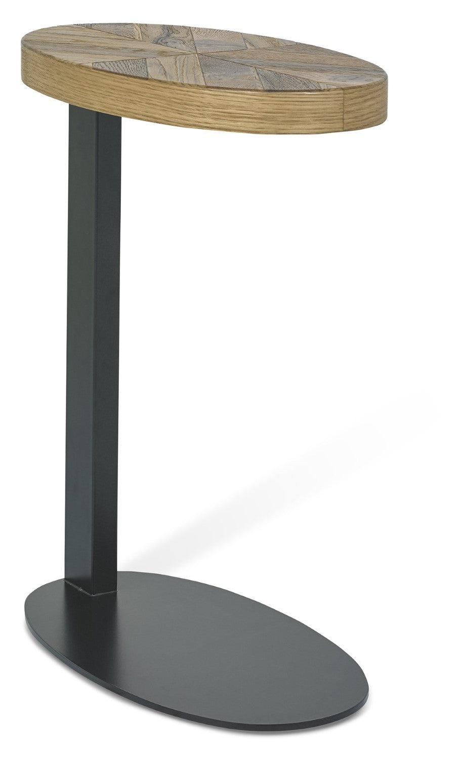 Rustic Oak Oval Over Arm Sofa Side Table Black Metal Base - Home Furniture Interiors