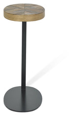 Rustic Oak Oval Over Arm Sofa Side Table Black Metal Base - Home Furniture Interiors