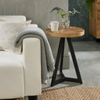 Rustic Oak Top Round Side Lamp Table
