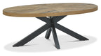 Rustic Oak Oval Coffee Table with Black Metal Crossed Legs - Home Furniture Interiors