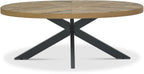 Rustic Oak Oval Coffee Table with Black Metal Crossed Legs - Home Furniture Interiors