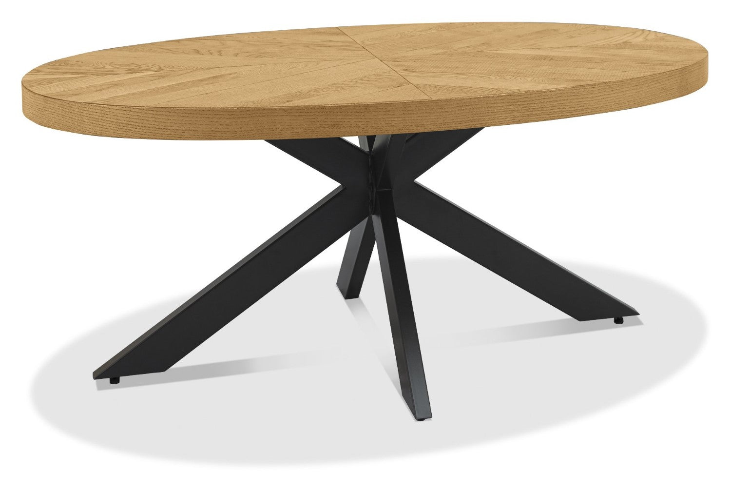 Large Rustic Oak Oval Coffee Table with Black Metal Base - Home Furniture Interiors