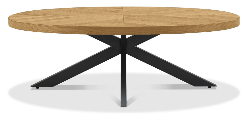 Large Rustic Oak Oval Coffee Table with Black Metal Base - Home Furniture Interiors