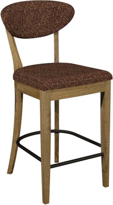 Ellipse Rustic Oak Upholstered Bar Stool Auburn Fabric (Pair)