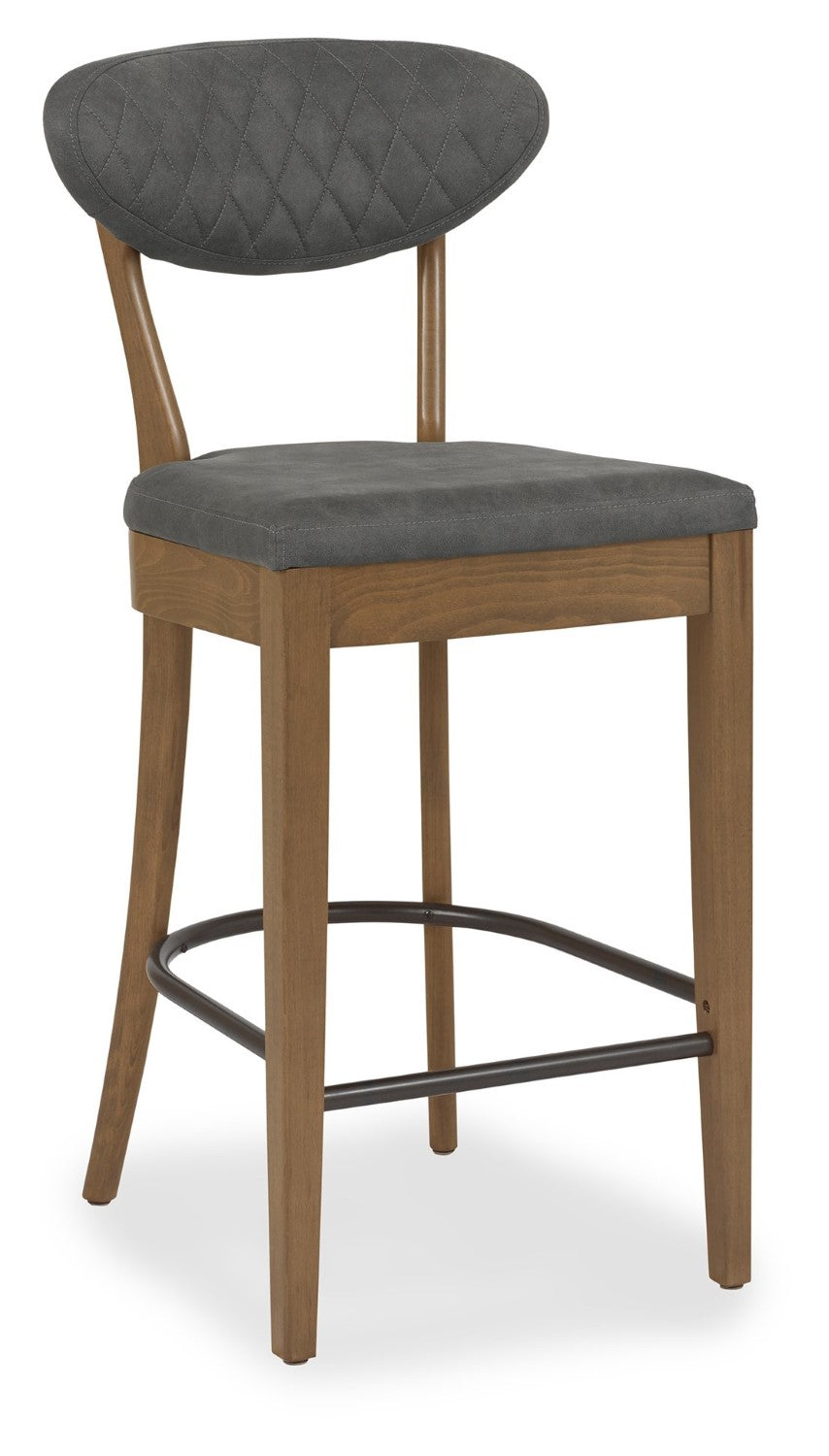 Dark Grey Fabric Rustic Oak Bar Stool - Home Furniture Interiors