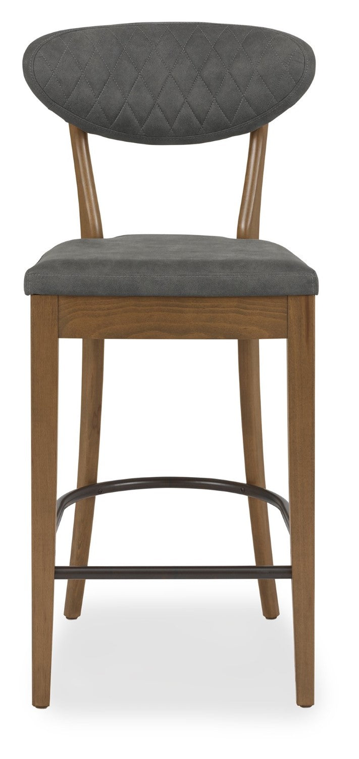 Dark Grey Fabric Rustic Oak Bar Stool - Home Furniture Interiors