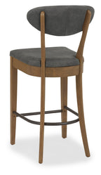 Dark Grey Fabric Rustic Oak Bar Stool - Home Furniture Interiors