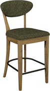 Ellipse Rustic Oak Upholstered Bar Stool Green Fabric (Pair)