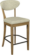 Ellipse Rustic Oak Upholstered Bar Stool Oatmeal Fabric (Pair)