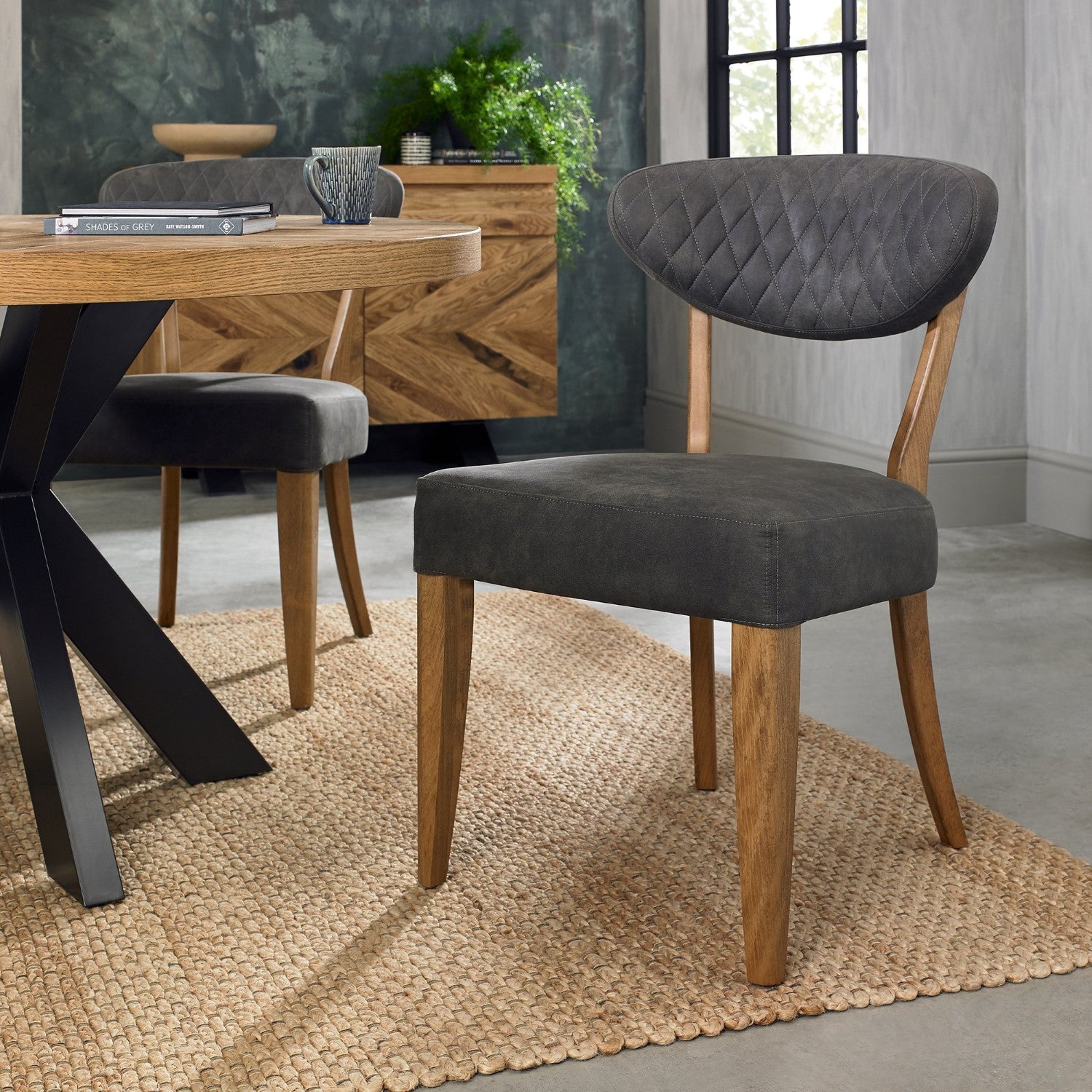 Rustic Oak Dark Grey Leather Dining Chair