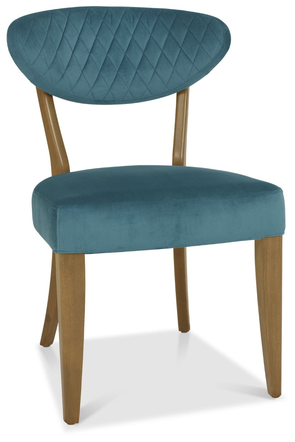 Rustic Oak Blue Velvet Fabric Diamond Stitched Dining Chair - Home Furniture Interiors