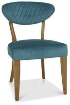 Rustic Oak Blue Velvet Fabric Diamond Stitched Dining Chair - Home Furniture Interiors