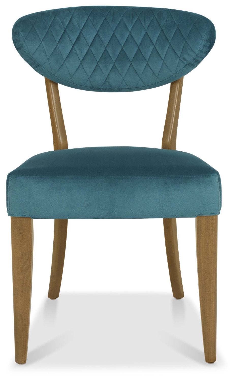 Rustic Oak Blue Velvet Fabric Diamond Stitched Dining Chair - Home Furniture Interiors