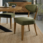 Green Velvet Diamond Stitch Back Dining Chair Oak Frame
