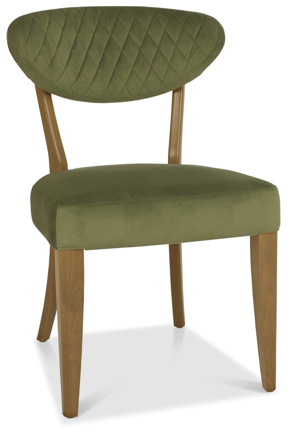 Green Velvet Diamond Stitch Back Dining Chair Oak Frame - Home Furniture Interiors