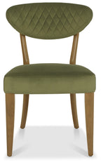 Green Velvet Diamond Stitch Back Dining Chair Oak Frame - Home Furniture Interiors