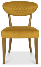 Pair of Rustic Oak Yellow Velvet Fabric Dining Chairs - Home Furniture Interiors