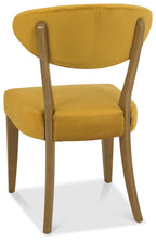 Pair of Rustic Oak Yellow Velvet Fabric Dining Chairs - Home Furniture Interiors