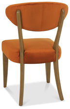 Pair of Rustic Oak Orange Velvet Fabric Dining Chairs - Home Furniture Interiors