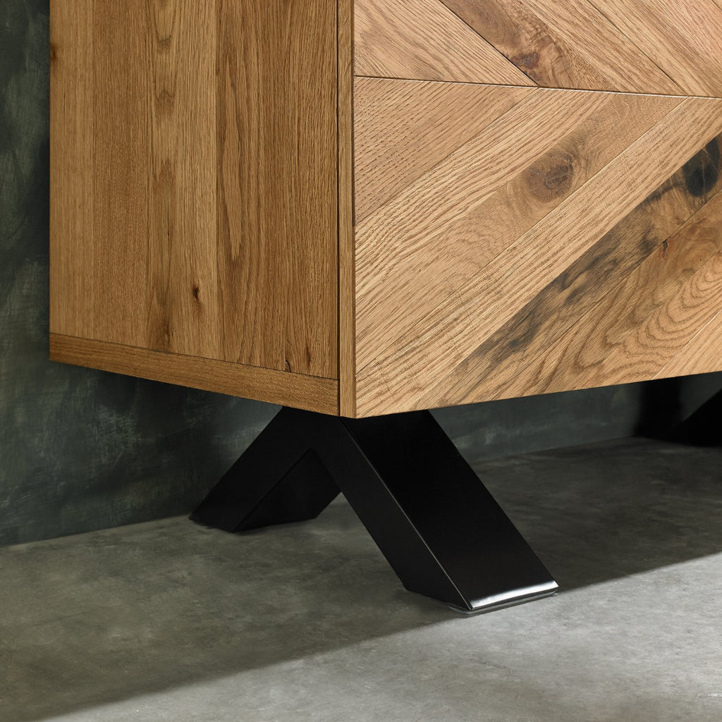 Oak Sideboard 2 Doors 2 Drawers Parquet Chevron Design - Home Furniture Interiors