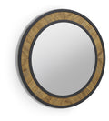 Rustic Oak Round Wall Mirror Herringbone Pattern