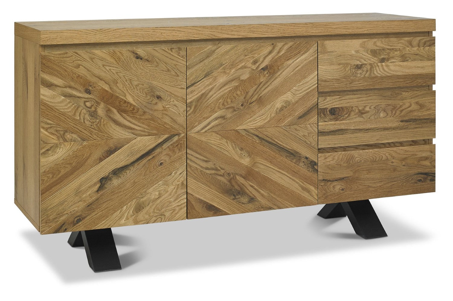 Rustic Oak Large Wide Sideboard 2 Doors 3 Drawers - Home Furniture Interiors