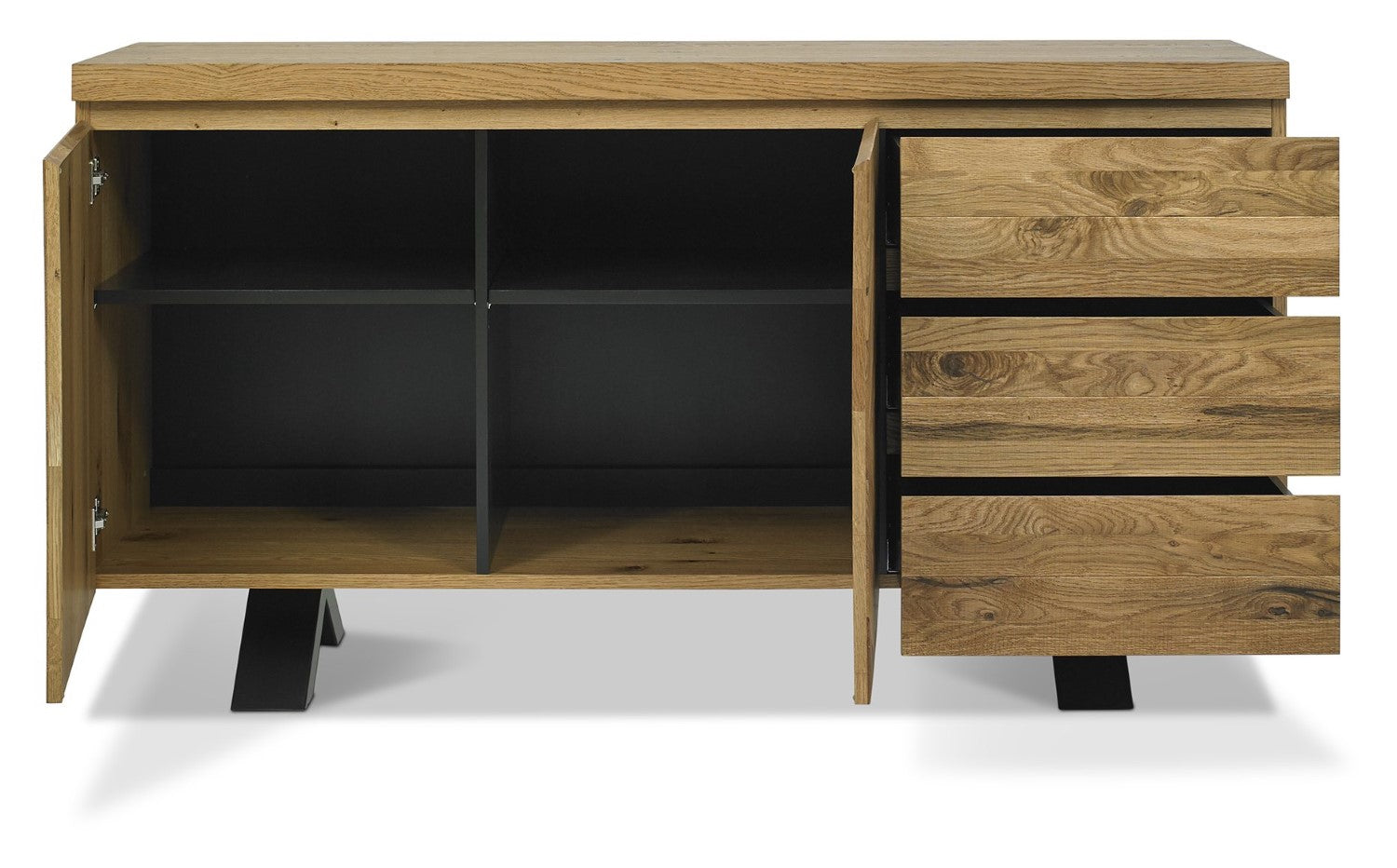 Rustic Oak Large Wide Sideboard 2 Doors 3 Drawers - Home Furniture Interiors