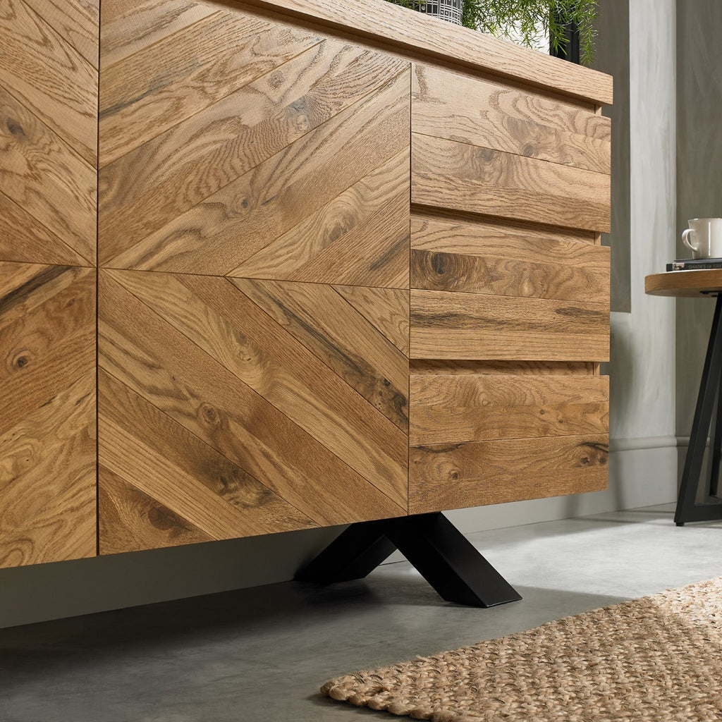 Rustic Oak Large Wide Sideboard 2 Doors 3 Drawers - Home Furniture Interiors