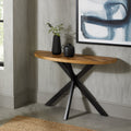 Rustic Oak Top Half Moon Console Hall Table Black Legs