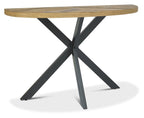 Rustic Oak Top Half Moon Console Hall Table Black Legs - Home Furniture Interiors