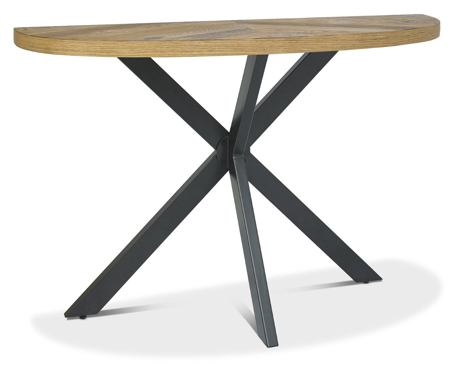 Rustic Oak Top Half Moon Console Hall Table Black Legs - Home Furniture Interiors