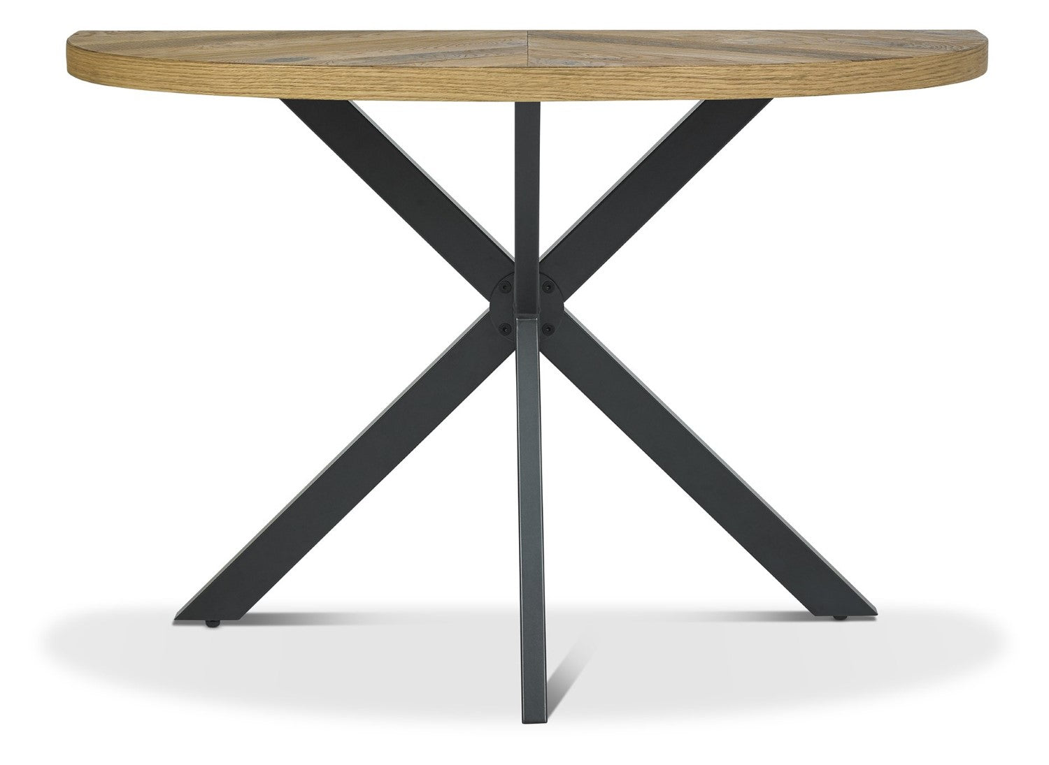 Rustic Oak Top Half Moon Console Hall Table Black Legs - Home Furniture Interiors
