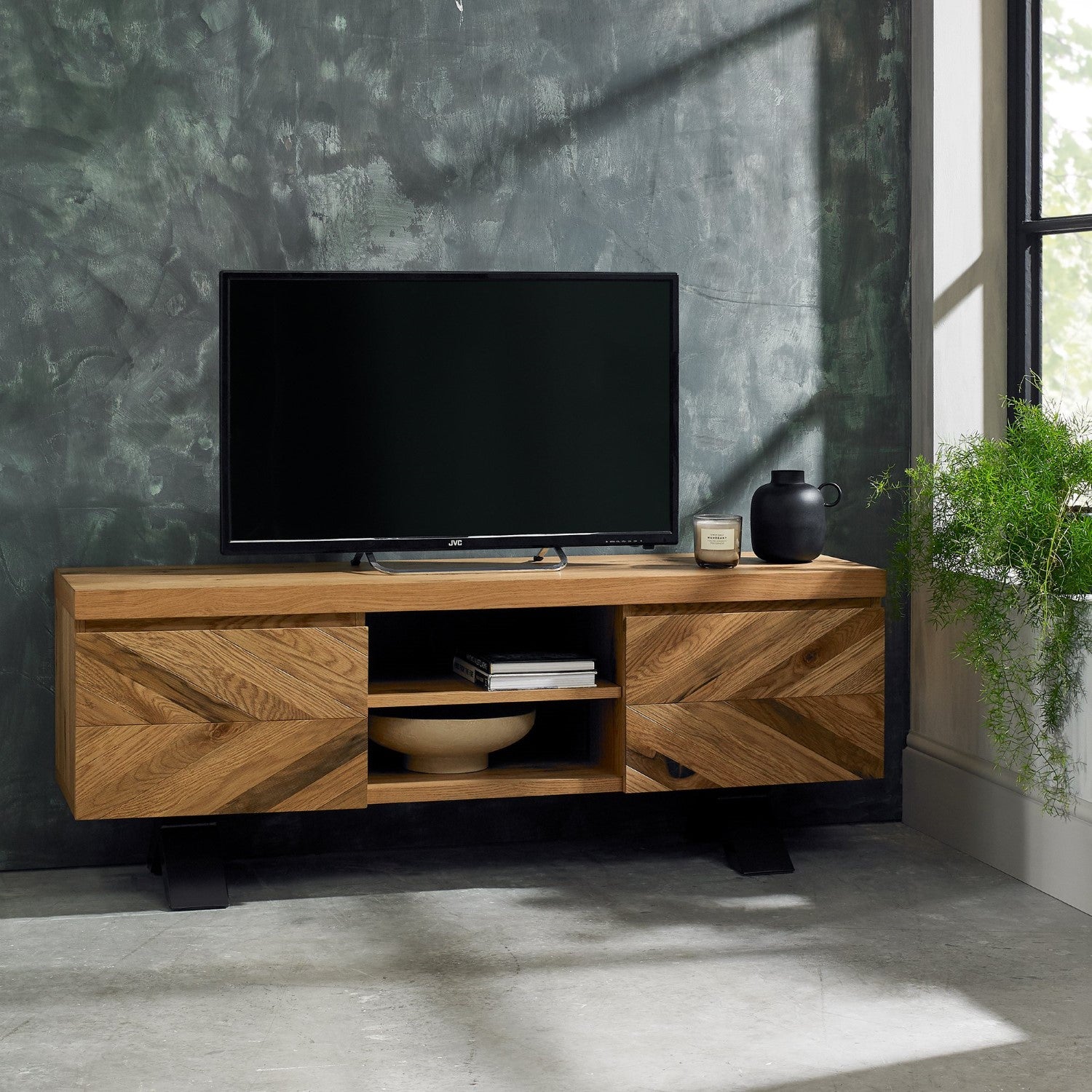 Oak Large Chevron Parquet TV Media Entertainment Unit