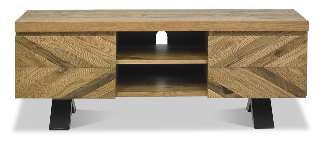Oak Large Chevron Parquet TV Media Entertainment Unit - Home Furniture Interiors