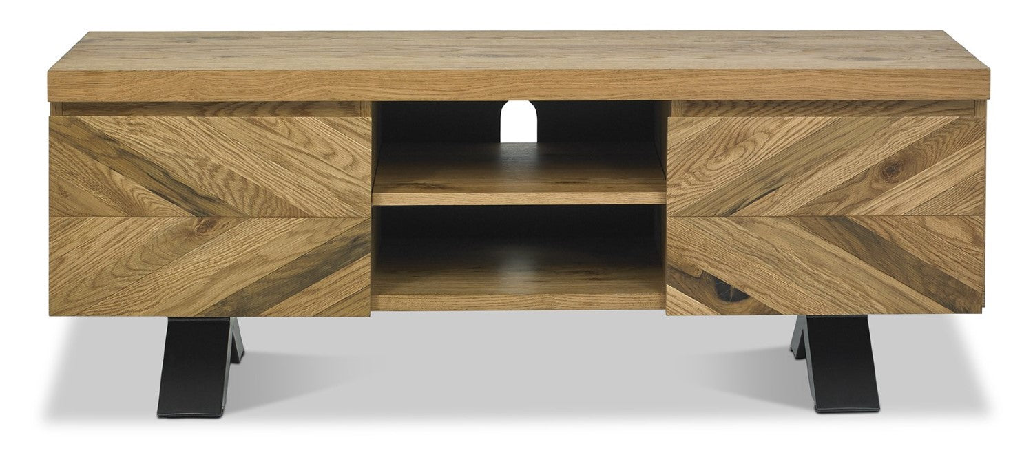 Oak Large Chevron Parquet TV Media Entertainment Unit - Home Furniture Interiors