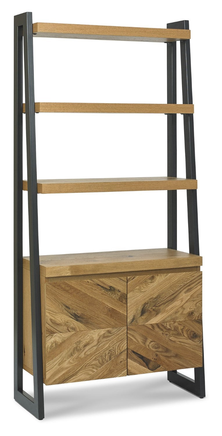 Rustic Oak Open Display Shelving Unit with Cupboard Base - Home Furniture Interiors
