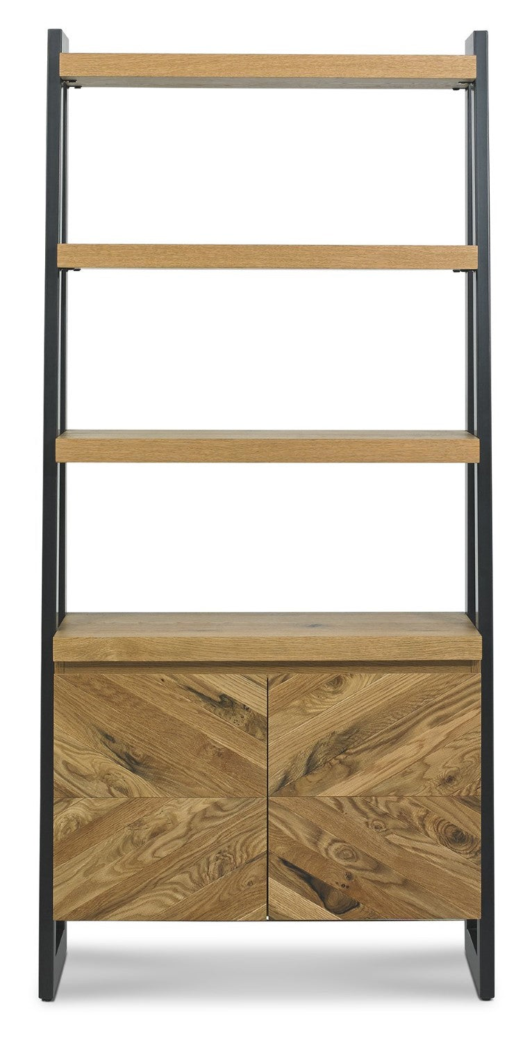 Rustic Oak Open Display Shelving Unit with Cupboard Base - Home Furniture Interiors